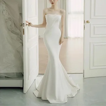 Slidinėti Vestuvių Suknelė, Atlaso Nuotakos Vakaro Suknelės baltos ilgai kokybės kamuolys suknelė H273 Nuotrauka