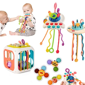 Montessori Kramtyti Žaislus 3 1. Ištraukite Eilutę Vystymosi Kūdikių Žaislai 6-12 Mėnesių Silikono Jutimo Žaislai, Kūdikių Žaislai, Žaidimai Nuotrauka