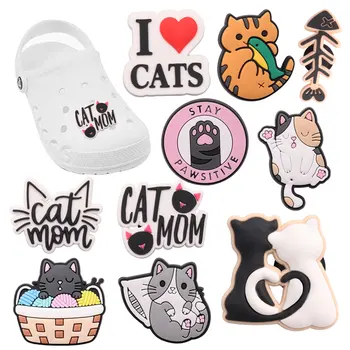 1-10vnt I Love Cats Meow Fishbone Batų Pakabukai Vaikai, Žavinga Aksesuarų Dizaineris Sandalai Apdaila 