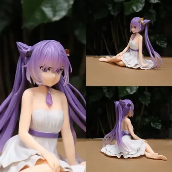 Anime Genshin Poveikio Keqing Balta Suknelė Sėdi Laikysena PVC Pav Kolekcines Modelis Žaislas 9cm Nuotrauka