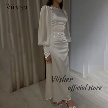 Viisher White Satin Dubajus Undinė Vestuvių Suknelės su Blizgančiais Žaliojo Stebėjimo Elegantiškos Vestuvinės Suknelės Moterims Oficialų vakarinę Suknelę Nuotrauka