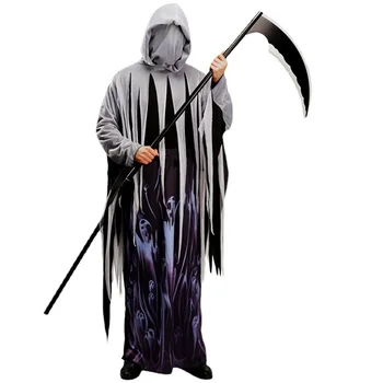 Helovinas Grim Reaper Kostiumų Suaugusiems Deluxe Apsiaustu ir Gobtuvu, Pirštinių Rinkinys Creepy Rėkti Kostiumas Nuotrauka