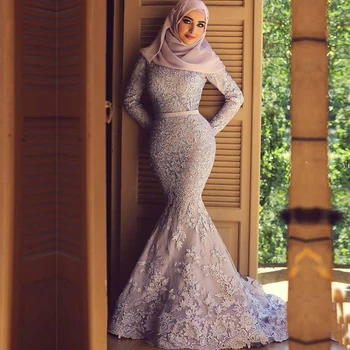 فستان زفاف 2020 nėrinių Musulmonų Undinė ilgomis Rankovėmis Varčios Užtrauktukas Atgal Appliques Modelis Hijab Asmeninį Užsakymą Vestuvių Suknelės Nuotrauka