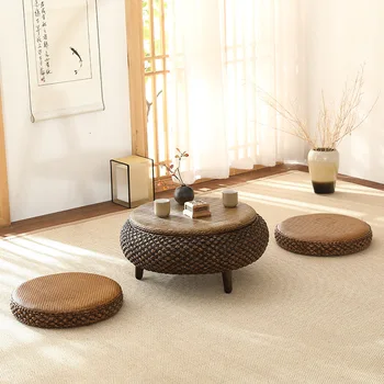 Namų Retro Rotango Kavos staliukas Japonų Stilius Paprastas Futonas Pagalvėlės Kietos Medienos Langų Paslaugų stalai bosai namuose baldai Nuotrauka
