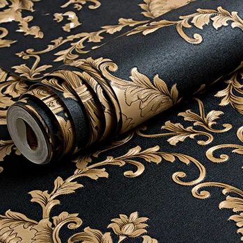 3D High Grade Juodojo Aukso Prabangos Reljefinės Tekstūros Metallic Damask Tapetai Modernių Namų Miegamojo Puošimas Tapetai Kambarį Nuotrauka