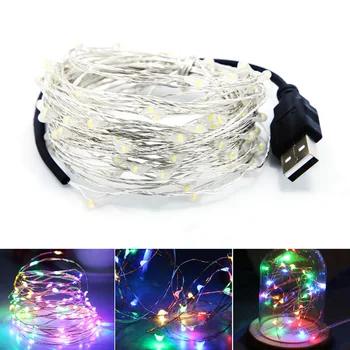 10/2m USB LED String Žibintai Vario Laidus Vandeniui Pasakų Šviesos Girlianda Lempos Kalėdų Vestuves Sodo Puošmena Nuotrauka