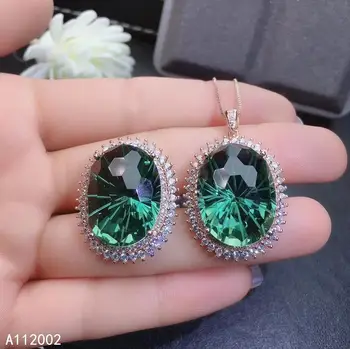 KJJEAXCMY fine jewelry Green crystal 925 sterlingas sidabro moterų brangakmenio pakabukas karoliai grandinės žiedas rinkinys classic Nuotrauka