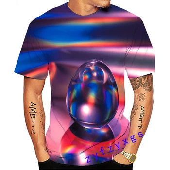 Nauja Vasaros Banga Krištolo Rutulį Nuotrauką Vyrų Marškinėliai Atsitiktinis 3D Spausdinimo Tees Hip-Hop Asmenybės Apvalios Kaklo trumpomis Rankovėmis Viršūnes Nuotrauka