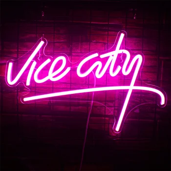 Vice City Neoninis Ženklas Led Žibintai, USB Raidžių Naktį Žibintai, Miegamojo Žaidimo Kambarys, Baras Šalies Patalpų Namuose Arcade Parduotuvė Sienų Dekoras Neon Nuotrauka