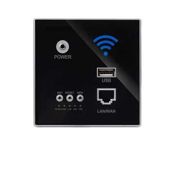 Stiklo plokštės sienos belaidžio WiFi Rj45 lizdas, smart usb įkrovimo lizdas, 220V galia 300Mbps įterptųjų sienos WiFi router AC 90-250V Nuotrauka
