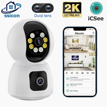 4MP ICSee Dvigubo Objektyvo MINI Kamera, Patalpų Smart Home CCTV Spalva Naktinio Matymo Žmogaus Aptikimo Belaidžio WIFI Saugumo Kameros Nuotrauka