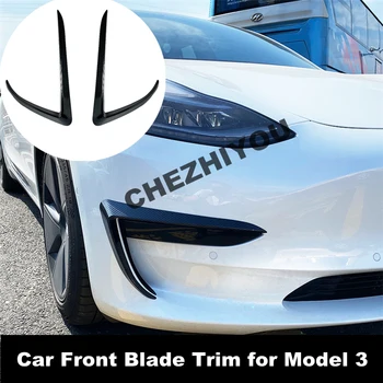Automobilio Priekinės Mentės Apdaila Už Tesla Model 3 2017-2022 Priedai Anglies Pluošto Modelis Piano Black Modelis 3 Priekiniai Rūko Žibinto Apdaila Nuotrauka