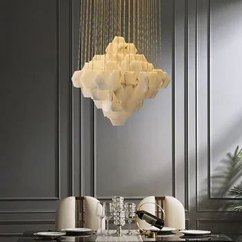 Prabangus Dizainas Marmuro Liustra Šiuolaikinės Fojė Žibintai LED Šviestuvas Miegamųjų Dekoravimas Loft Villa Blizgus Lempos Nuotrauka