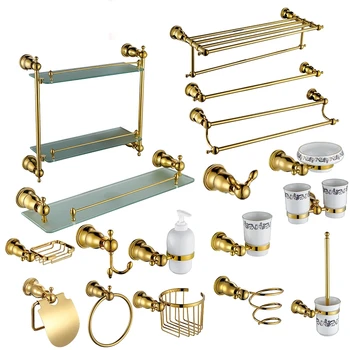 Prabangūs, aukso, Žalvario, Vario Aukštos kokybės 17PCS/Set aukso vonios reikmenys, Vonios kambarys aparatūros reikmenų Rinkinys Nuotrauka