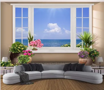 Custom freskos 3d foto tapetai, vaizdas į jūrą už lango kambario dekoro tapybos 3d sienų freskomis tapetai, sienų ir 3 d Nuotrauka