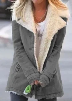Rudens/Žiemos paltai 2023 pliušinis ilgas rankovėmis pliušinis šiltas medvilnės striukė moterims Nuotrauka