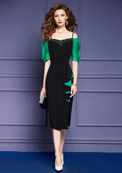 Elegantiškas Duobute Spalvų Bloko Šalis Suknelės Moterims 2023 Dizaineris nuo Peties Oficialus Vestidos De Fiesta Black Nuotrauka