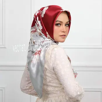 90*90cm Spausdinti Šilko Skara Hijab Musulmonų Moterys Aikštėje Šalikai Foulard Femme Musulman Galvos Skara Ponios Skara Bandana Headwrap Nuotrauka