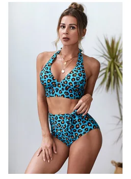 Naujas Leopard Bikini Europos ir Amerikos Seksualus Aukšto Juosmens Susirinko Padalinta maudymosi kostiumėlį, Karšto Pavasario Atostogų maudymosi Kostiumėliai, Maudymosi Kostiumą, Moterims Nuotrauka