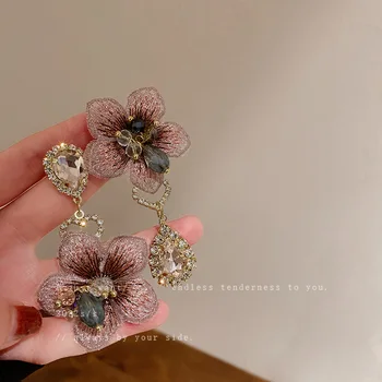 Pietų Korėja Nesimetriškas Diamond Drop Crystal Gėlių Auskarai Nišą Mados Temperamentas Auskarai Ins Moterų Auskarai Nuotrauka