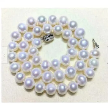 18 colių Naujas AA Japonų Akoya 9-10mm balta perlų Vėrinį Nuotrauka
