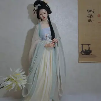 Hanfu Tradicinę Suknelę Moteris Senovės Kinų Hanfu Apranga Moterų Cosplay Kostiumas Šalis Parodyti Hanfu Kavos Rožinė Mėlyna 5vnt Rinkiniai Nuotrauka
