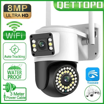Qettopo 4K 8MP Dvigubo Objektyvo PTZ Kamera, Wifi, Dual Ekrano AI Žmonių Automatinio Sekimo 4MP Saugumo stebėjimo kamerų Vaizdo Stebėjimo Kamera Yoosee Nuotrauka