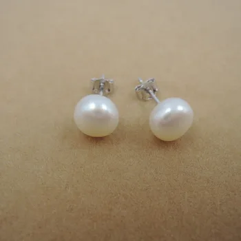aukštos kokybės 100% pobūdžio gėlavandenių perlų auskarai 925 sidabro stud kablys Nuotrauka