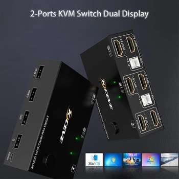 2-Ports KVM Jungiklis Dvigubas Ekranas Splitter Langelį tinklo jungiklio, Multi-funkcija Plug and Play 
