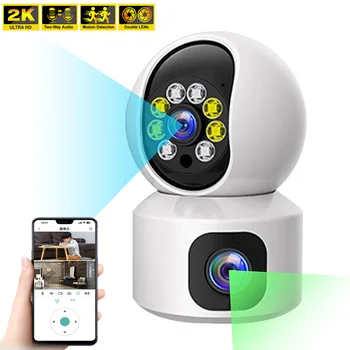 Naujas Dvigubas Objektyvas 2K 4MP WiFi IP Kameros VAIZDO 360° PTZ Smart Home Security Apsaugos Vaizdo Stebėti Kūdikio Auklė naminių Gyvūnėlių Priežiūros Cam Nuotrauka