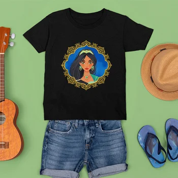 Top marškinėliai Disney Princesė Jasmine Marškinėlius Juoda Spausdinimo Atsitiktinis Tee Mielas Vasaros Naujus Produktus Marškinėliai Prarasti Dropship Tendencija Nuotrauka