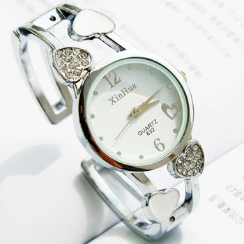 2016 Naujas Mados Ženklo laikrodžiai Moterims, Nerūdijančio Plieno Apyrankė Bangle Gėlių Mylėtojas Širdies Formos Laikrodžiai Moterų Laikrodis Relogios Nuotrauka