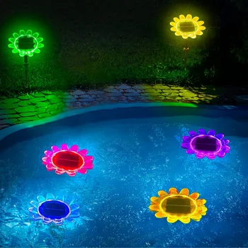 Saulės Kintama Šviesos diodų (LED) Plaukimo Baseinas, Šviesos, atsparus Vandeniui Spalva Keičiasi Saulėgrąžų Saulės Šviesos Tvenkinys, Fontanas Floating Garden Šviesos Nuotrauka
