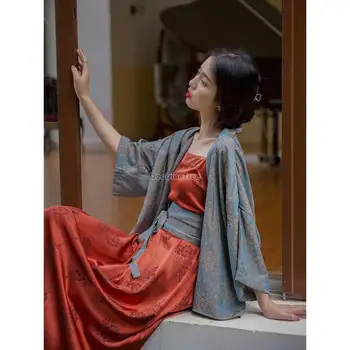 2023 retro kinijos pagerėjo senovės hanfu stiliaus purus kailis ilgas spausdinti suknelė dviejų dalių rinkinys moterims kasdien hanfu suknelė g926 Nuotrauka