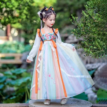 Kinijos Hanfu Merginos Kostiumas Senovės Gėlių Siuvinėjimas Suknelė Vaikų Karnavalas, Pasakų Cosplay Apranga Nuotrauka