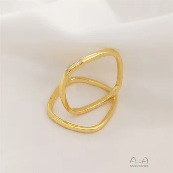 925 sidabro padengtą 18K aukso mėgėjams aikštėje žiedas paprastas žiedas, moterų mažas kvadratas žiedas asmenybė Nuotrauka