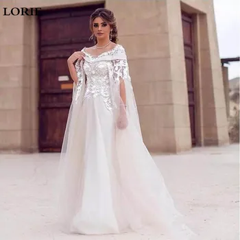 lORIE Nėrinių Vestuvių Suknelės Linijos 3D Gėlių Appliques arabų Vestuvinės Suknelės Dubajus Valymo Traukinio Linija Zawalcowany Vestuvių Suknelės Nuotrauka
