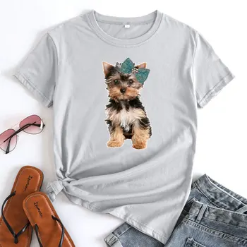 Mielas šuo vasaros perkamiausių mados moteriški marškinėliai atsitiktinis palaidų didelio dydžio moteriški marškinėliai apvalios kaklo medvilnės trumpomis rankovėmis Nuotrauka