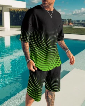 2023 vasaros Sportinės aprangos kostiumas vyriški dviejų dalių spalva, vietoje 3D spausdinimo atsitiktinis vyrų tiktų trumpi marškinėliai+šortai vyrams Nuotrauka
