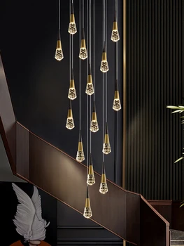 Krištolo Sietynas, LED Minimalistinio Laiptai Lempa su Mansarda Gyvenamasis Kambarys Apšvietimo Restoranas Virtuvės Lempos Sala, Kavinė Liustra Nuotrauka