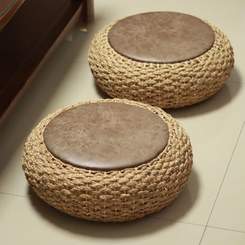 Futonas pagalvėlės, šiaudų tatamio kilimėlis, grindų šiaudų prieplaukos austi rotango futonas piliakalnis, apvalios sėdynės pagalvėlės Nuotrauka