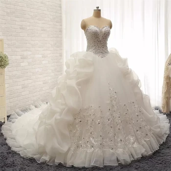 Derliaus Kristalų Vestuvių Suknelės 2023 Brangioji Duobute Raukiniai, Nėriniai Aplikacijos Organza Vestuvinės Suknelės Vestidos De Noiva Nuotrauka