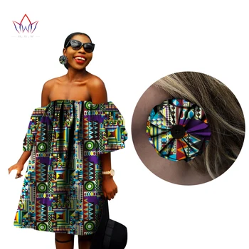 BintaRealWax Afrikos Suknelės Moterims, Auskarai su Spausdinimo Vaškas Off Peties laisvo Stiliaus Suknelė Mados Mini Afrikos Suknelė WY866 Nuotrauka